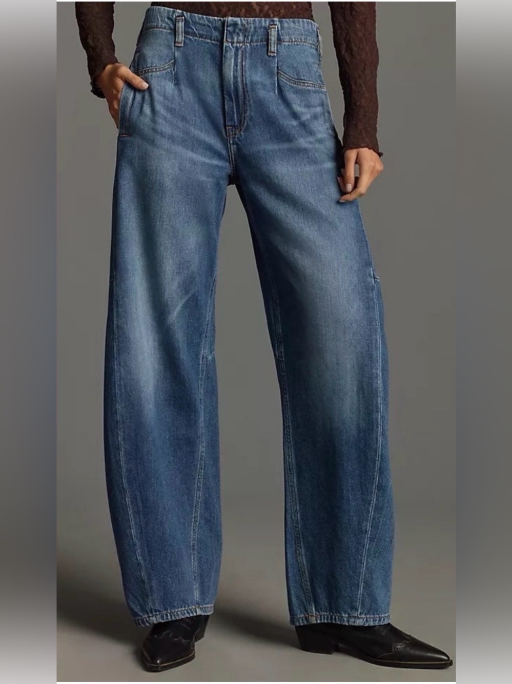 Pilcro Wide-Leg Denim Jeans in Medium Blue - Picture 2 of 8